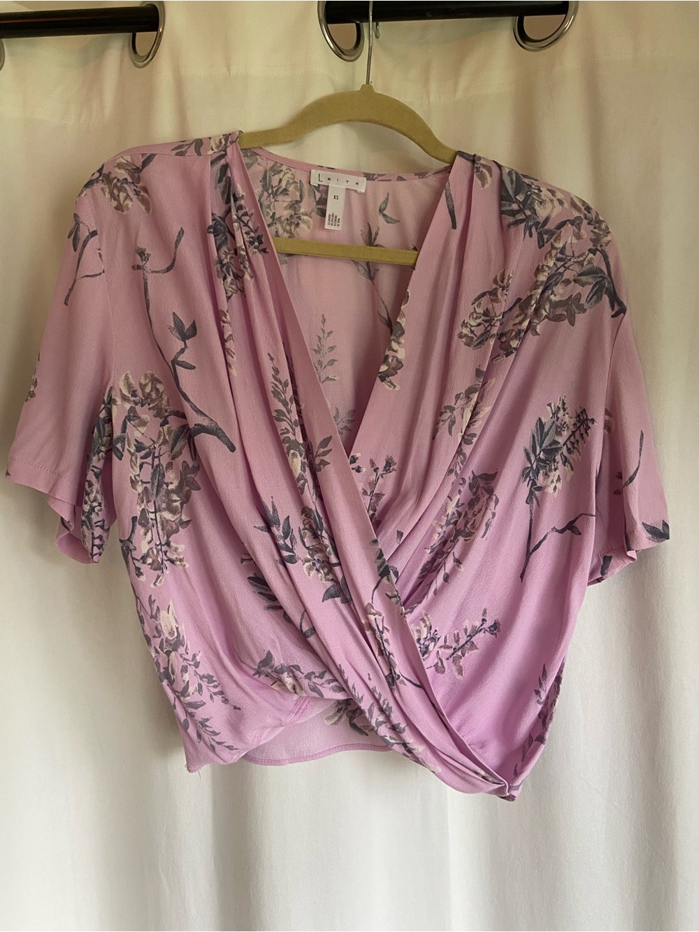 Leith Pink Floral Draped Wrap Blouse